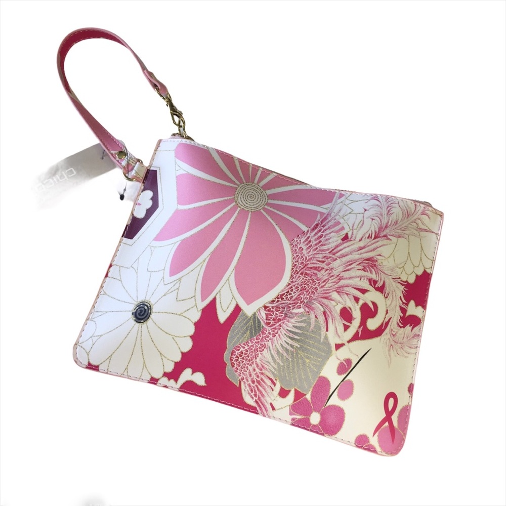 CHICO'S Pink and Gray Floral Zip Pouch Wristlet
